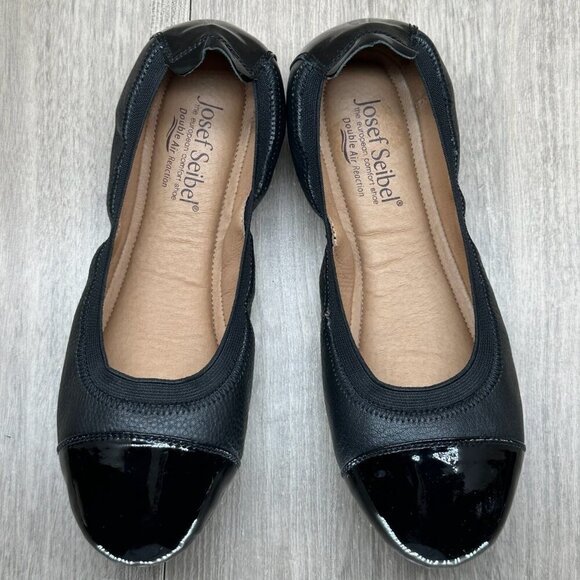 Josef Seibel Pippa 07 Ballet Flat Shoes Women Sz 37 Slip On Patent Leather Black - Picture 8 of 12